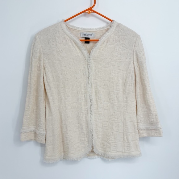 St. John Ivory Textured Front Clasp Wool Blend Jacket - Picture 1 of 10